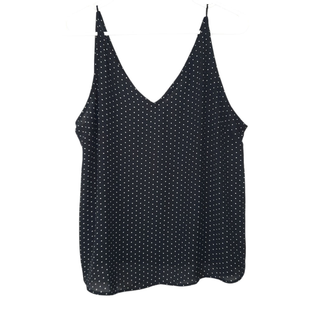 Active USA Black Poke A Dot Tank Camisole Top Spaghetti Straps Womens Size Large